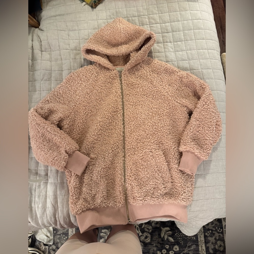 Forever 21 Blush Faux Fur Teddy Zip Up Hooded Coat
